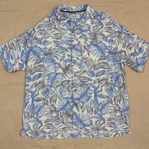 Caribbean Men’s Blue and White Silk Blend Button Down Shirt Size XL